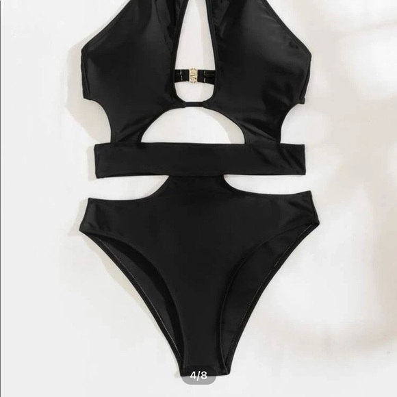 cutout halter black one piece swimsuit - Picture 4 of 5